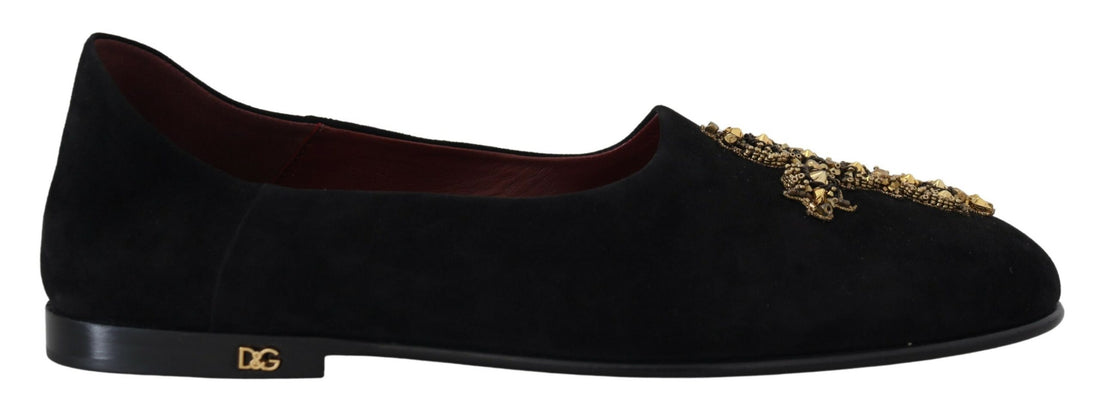 Dolce &amp;amp; Gabbana Svarta Mocka Guldfärgade Kors Slip On Loafers Skor