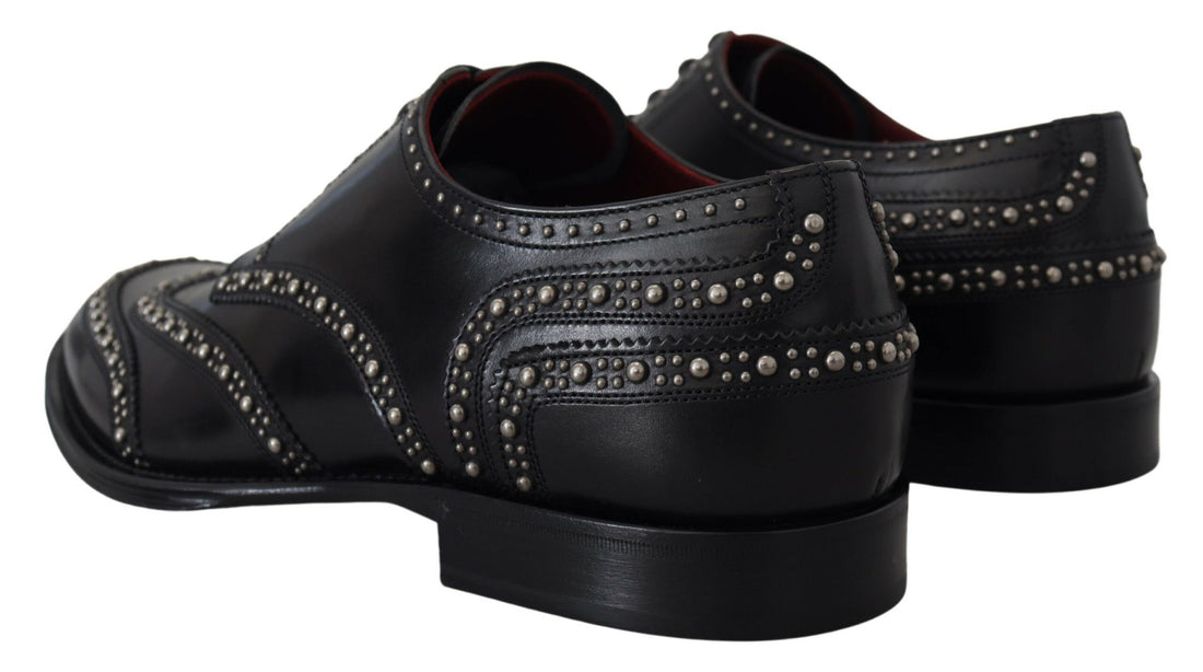 Dolce &amp;amp; Gabbana Svarta Läder Derbyklänningar med Nitar