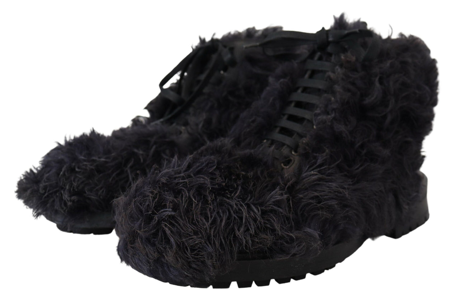 Dolce &amp;amp; Gabbana Svarta Läderstövlar i Combat Shearling-läder