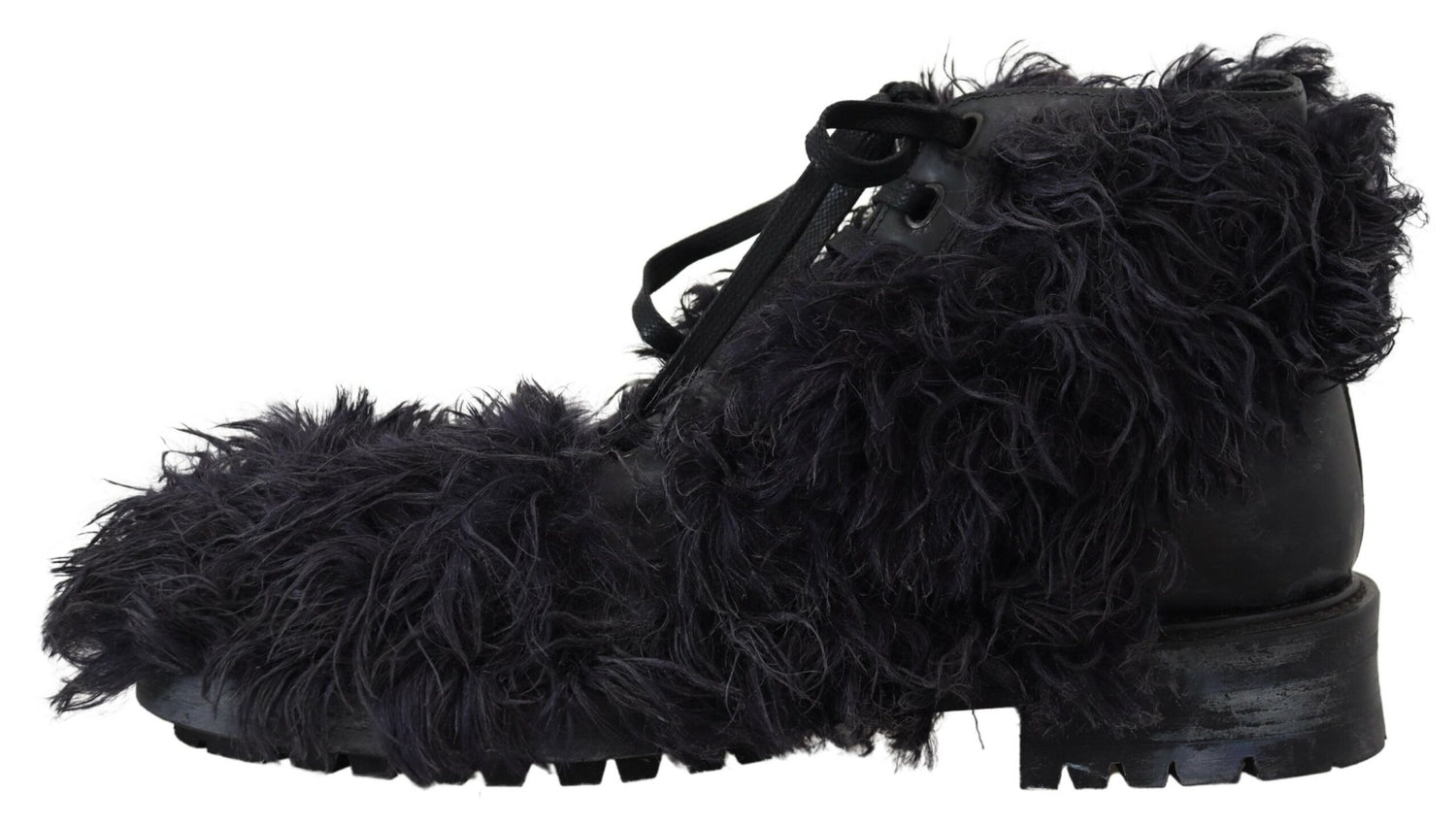 Dolce &amp;amp; Gabbana Svarta Läderstövlar i Combat Shearling-läder