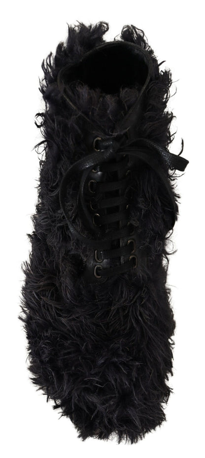 Dolce &amp;amp; Gabbana Svarta Läderstövlar i Combat Shearling-läder