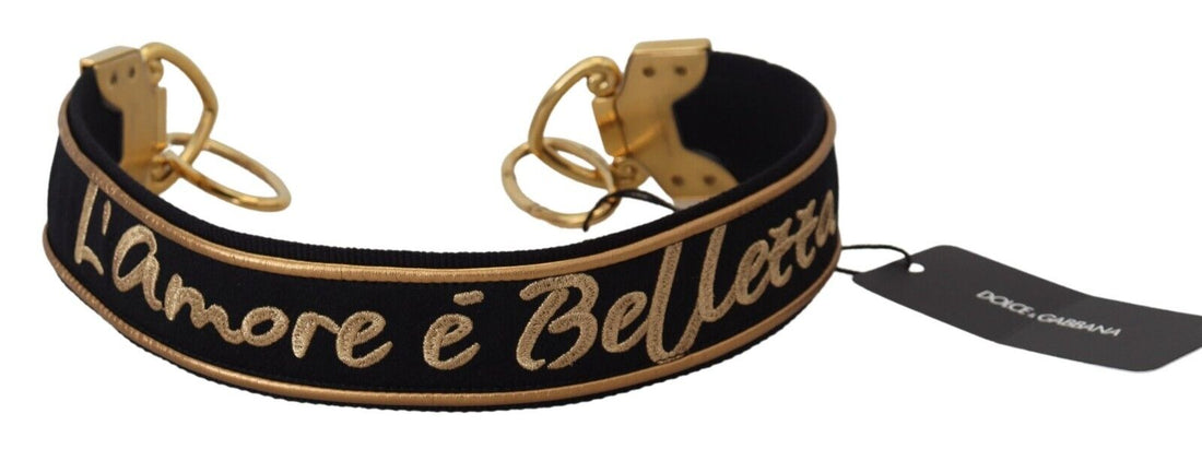 Dolce &amp;amp; Gabbana Svart Guld Logotyp Tryck Mässingsväska Axelrem