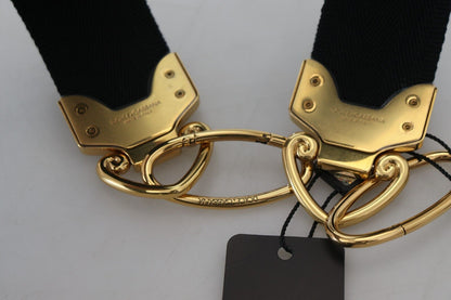 Dolce &amp;amp; Gabbana Svart Guld Logotyp Tryck Mässingsväska Axelrem