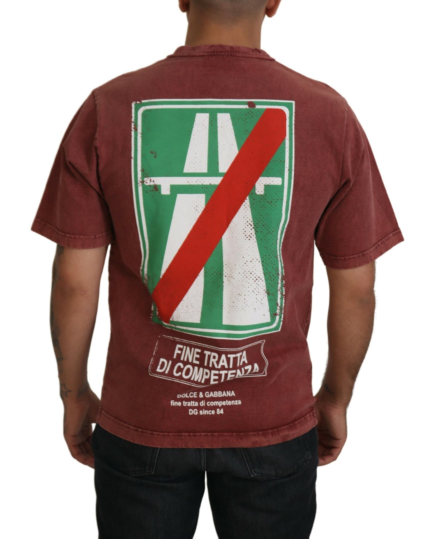 Dolce &amp;amp; Gabbana Rödbrunt Mönstrat Rund Halsad T-shirt Med Korta Ärmar