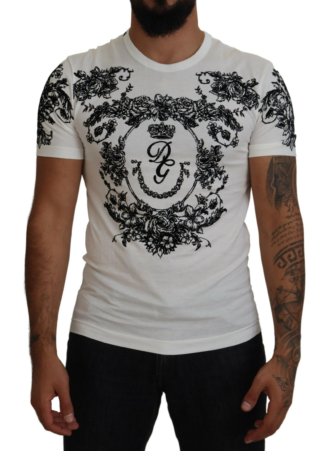 Dolce &amp;amp; Gabbana Vit DG Crown Floral Crewneck Herr T-shirt