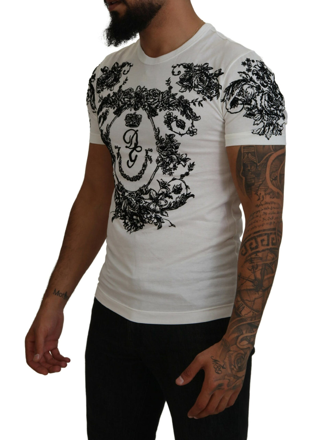 Dolce &amp;amp; Gabbana Vit DG Crown Floral Crewneck Herr T-shirt