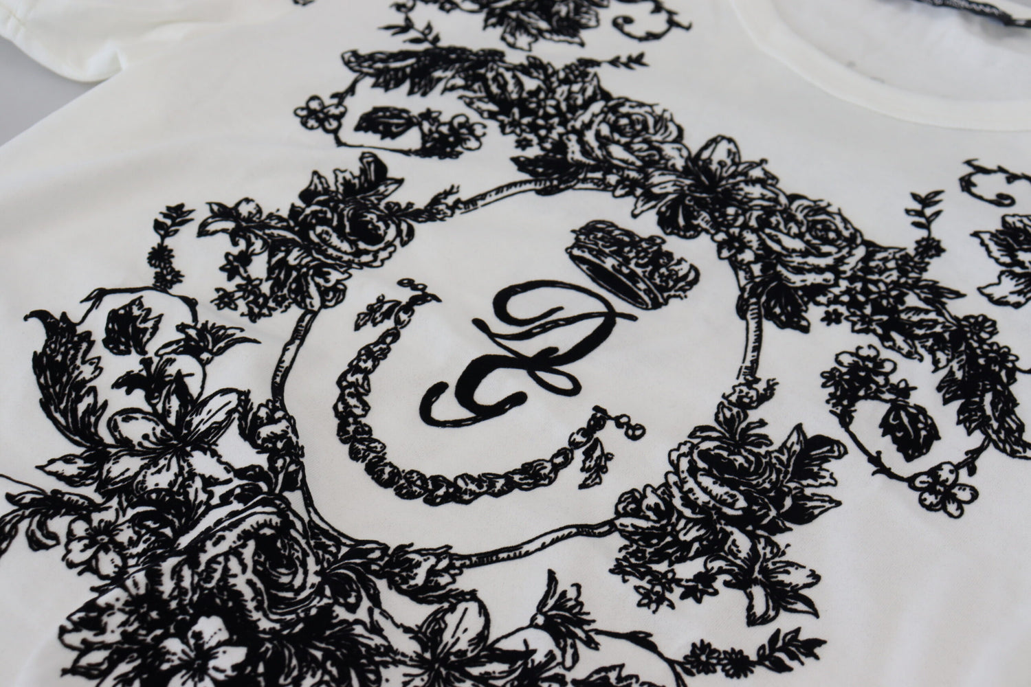 Dolce &amp;amp; Gabbana Vit DG Crown Floral Crewneck Herr T-shirt