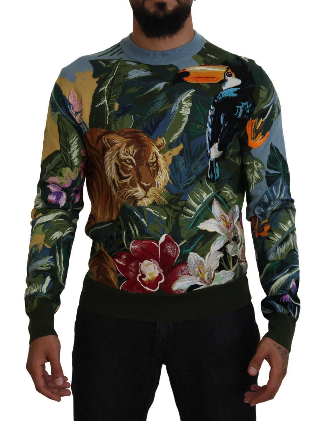 Dolce &amp;amp; Gabbana Flerfärgad Jungle Wool Pullover Logotyptröja