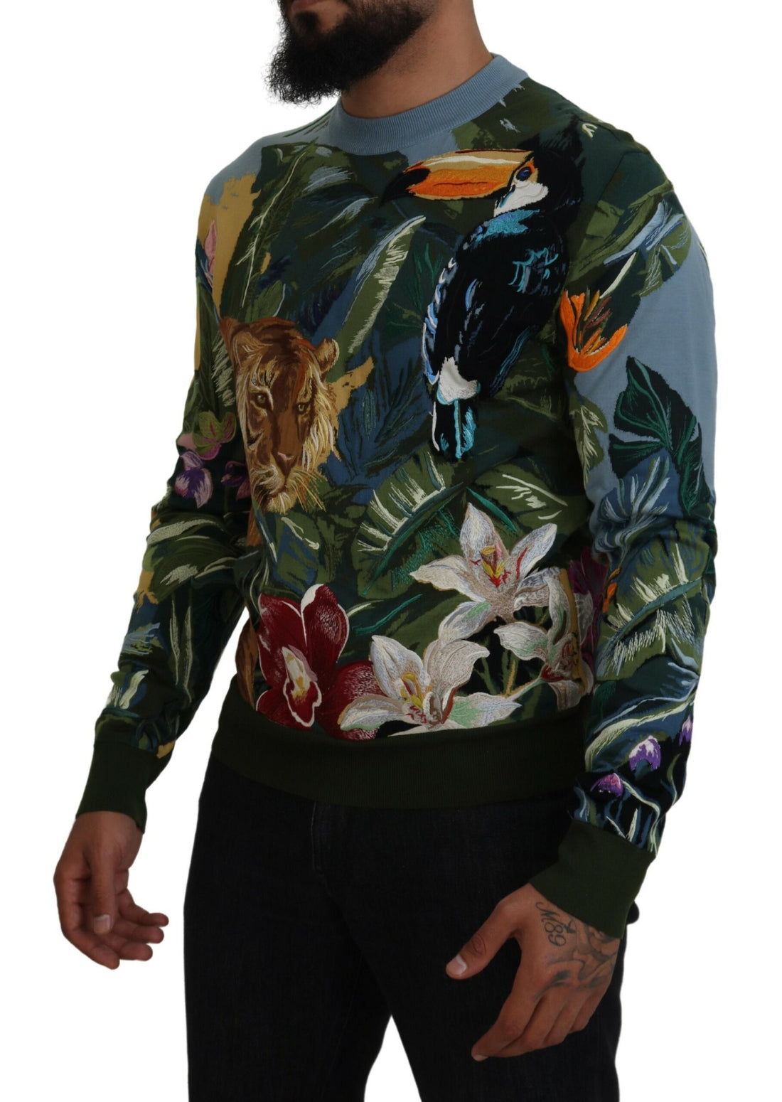 Dolce &amp;amp; Gabbana Flerfärgad Jungle Wool Pullover Logotyptröja