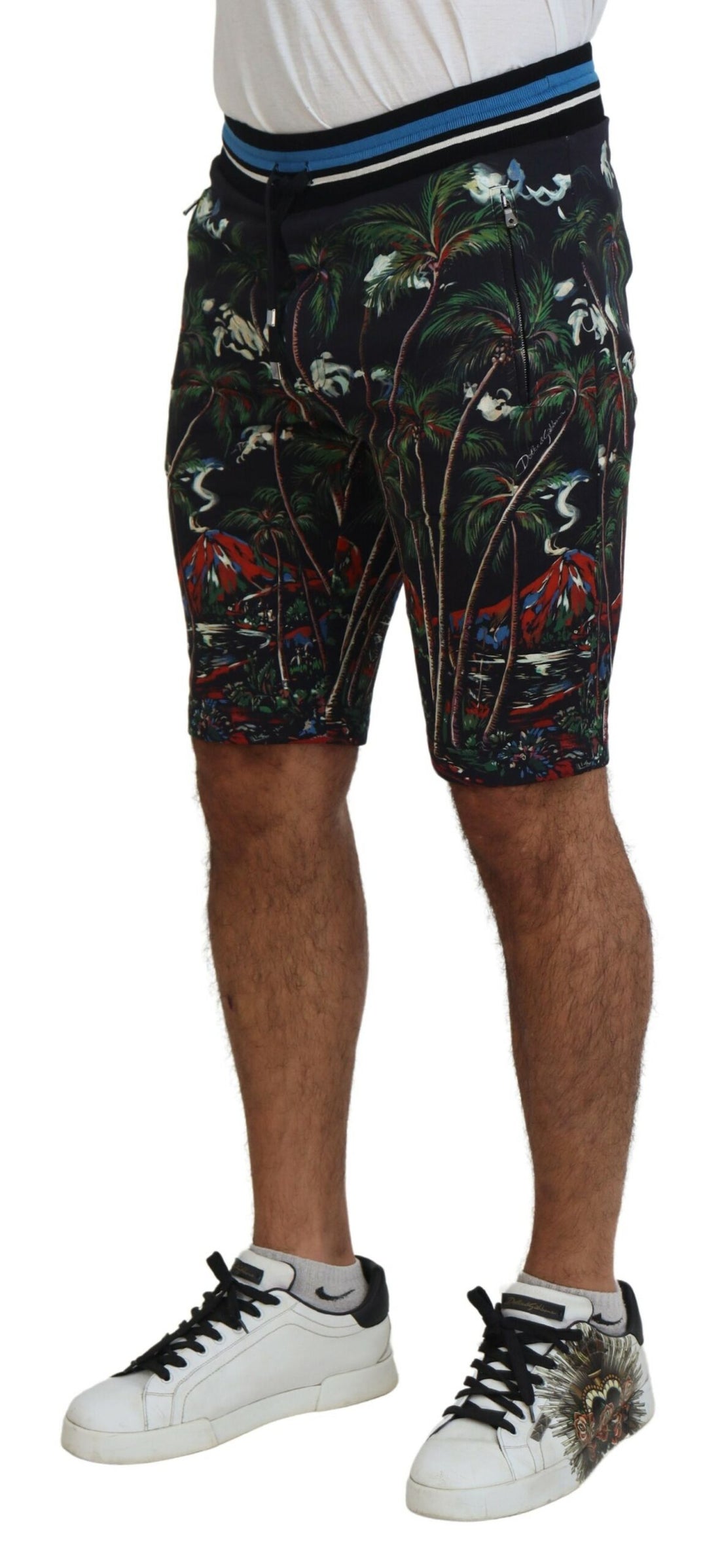 Dolce &amp;amp; Gabbana svarta bomullsshorts med vulkantryck