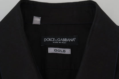 Dolce &amp;amp; Gabbana Svart Bomullskrage Långärmad GULDIG Skjorta