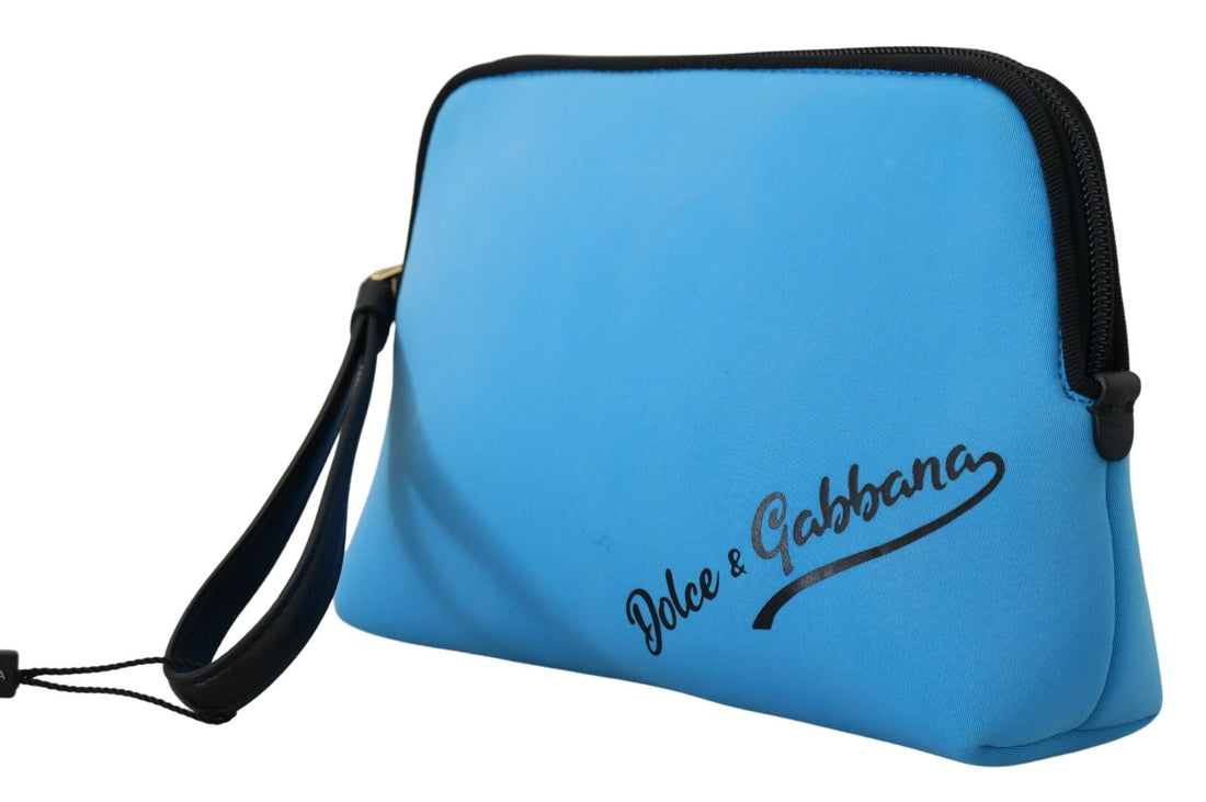 Dolce &amp;amp; Gabbana Blå Logotypmönstrad Handväska Leopardmönstrad Necessär