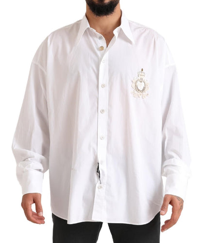 Dolce &amp;amp; Gabbana Vit Logotyp Bomull Casual Långärmad Skjorta