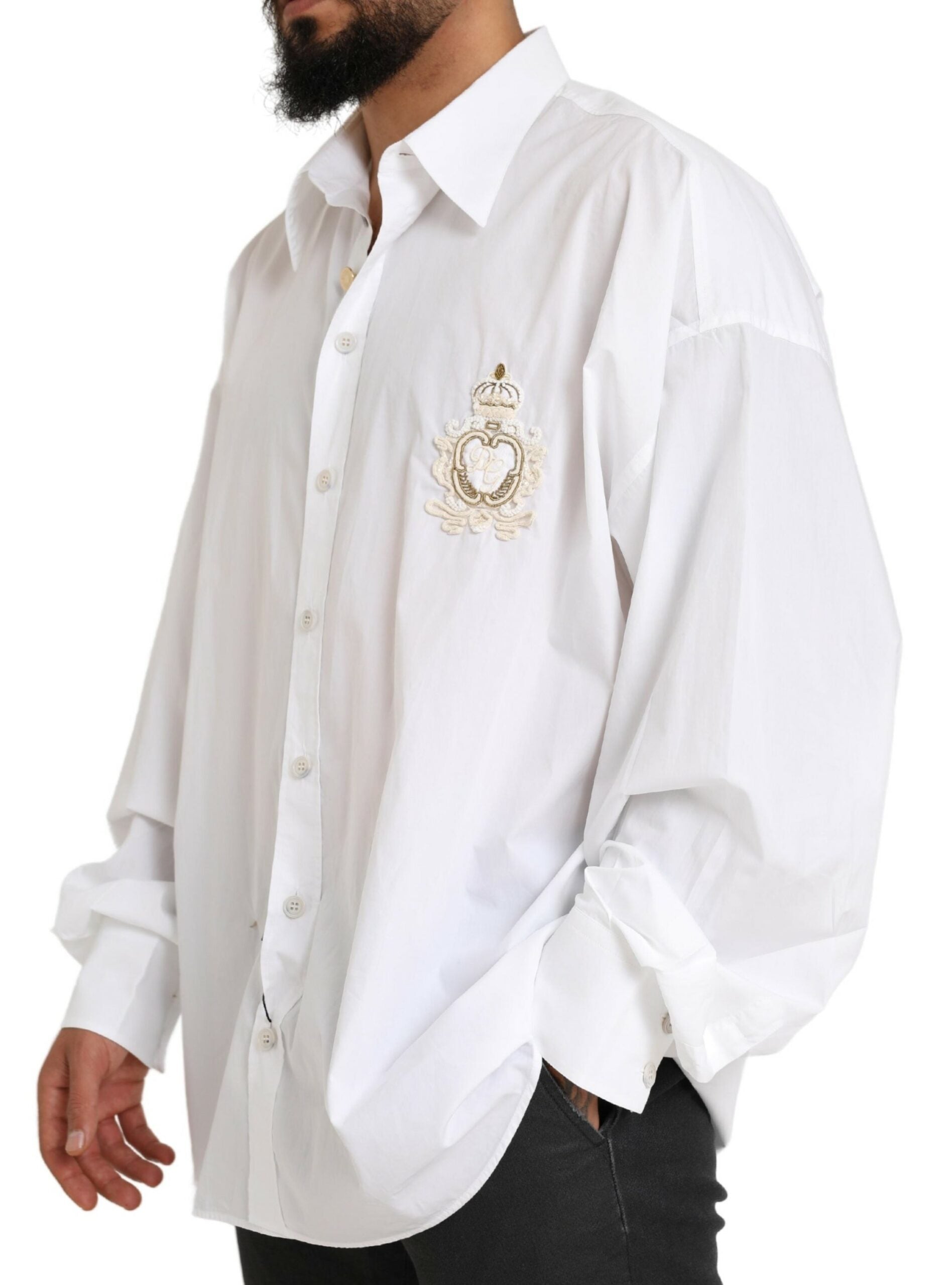 Dolce &amp;amp; Gabbana Vit Logotyp Bomull Casual Långärmad Skjorta