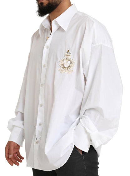 Dolce &amp;amp; Gabbana Vit Logotyp Bomull Casual Långärmad Skjorta