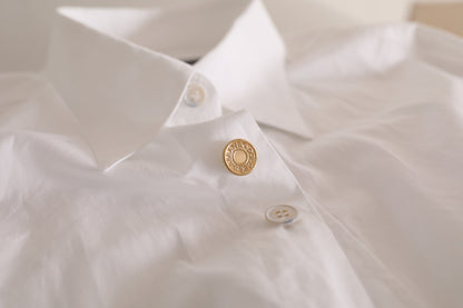 Dolce &amp;amp; Gabbana Vit Logotyp Bomull Casual Långärmad Skjorta