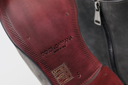 Dolce &amp;amp; Gabbana Grå Läder Herr Ankelstövlar Skor