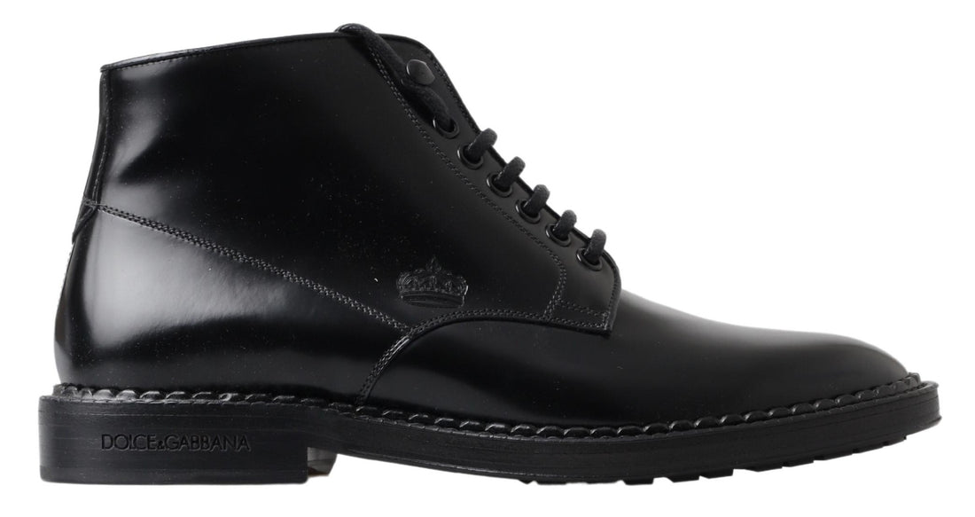 Dolce &amp;amp; Gabbana Svarta Läder Herr Korta Stövlar Med Snörning Skor