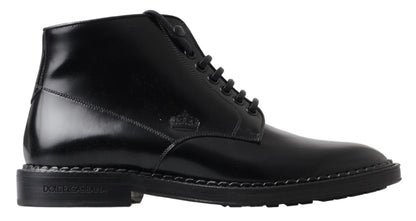 Dolce &amp;amp; Gabbana Svarta Läder Herr Korta Stövlar Med Snörning Skor