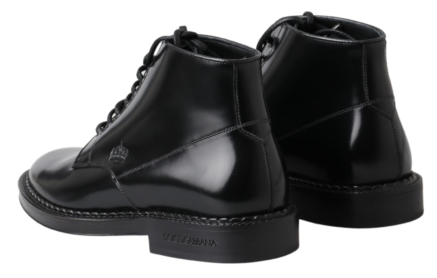 Dolce &amp;amp; Gabbana Svarta Läder Herr Korta Stövlar Med Snörning Skor