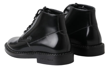 Dolce &amp;amp; Gabbana Svarta Läder Herr Korta Stövlar Med Snörning Skor