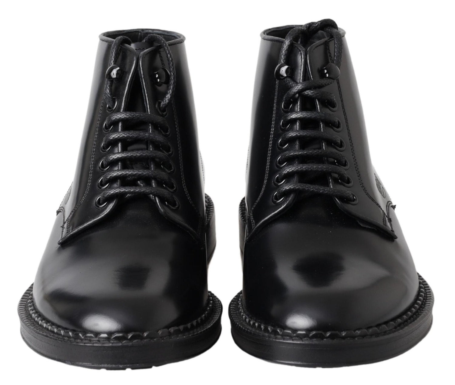Dolce &amp;amp; Gabbana Svarta Läder Herr Korta Stövlar Med Snörning Skor