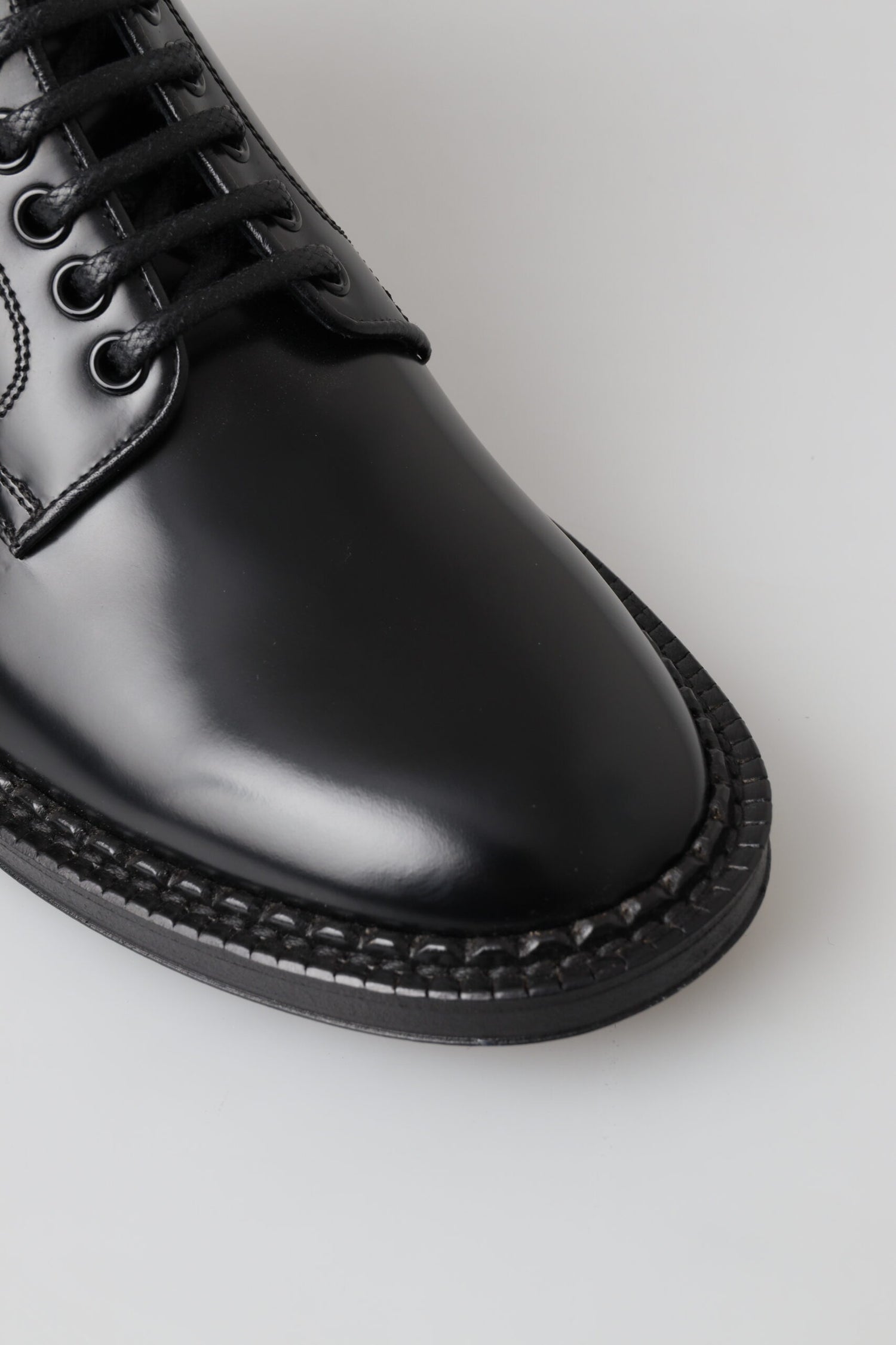 Dolce &amp;amp; Gabbana Svarta Läder Herr Korta Stövlar Med Snörning Skor