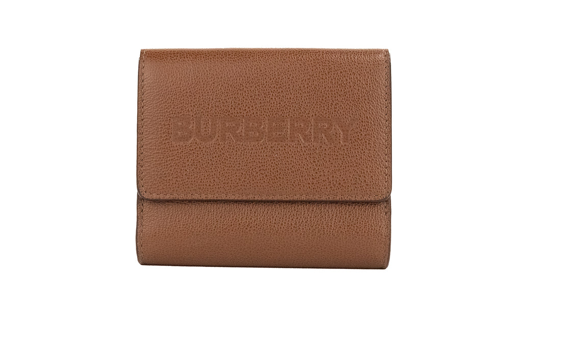 Burberry Luna Liten Myntplånbok i Brunt Läder med Tryckknappar