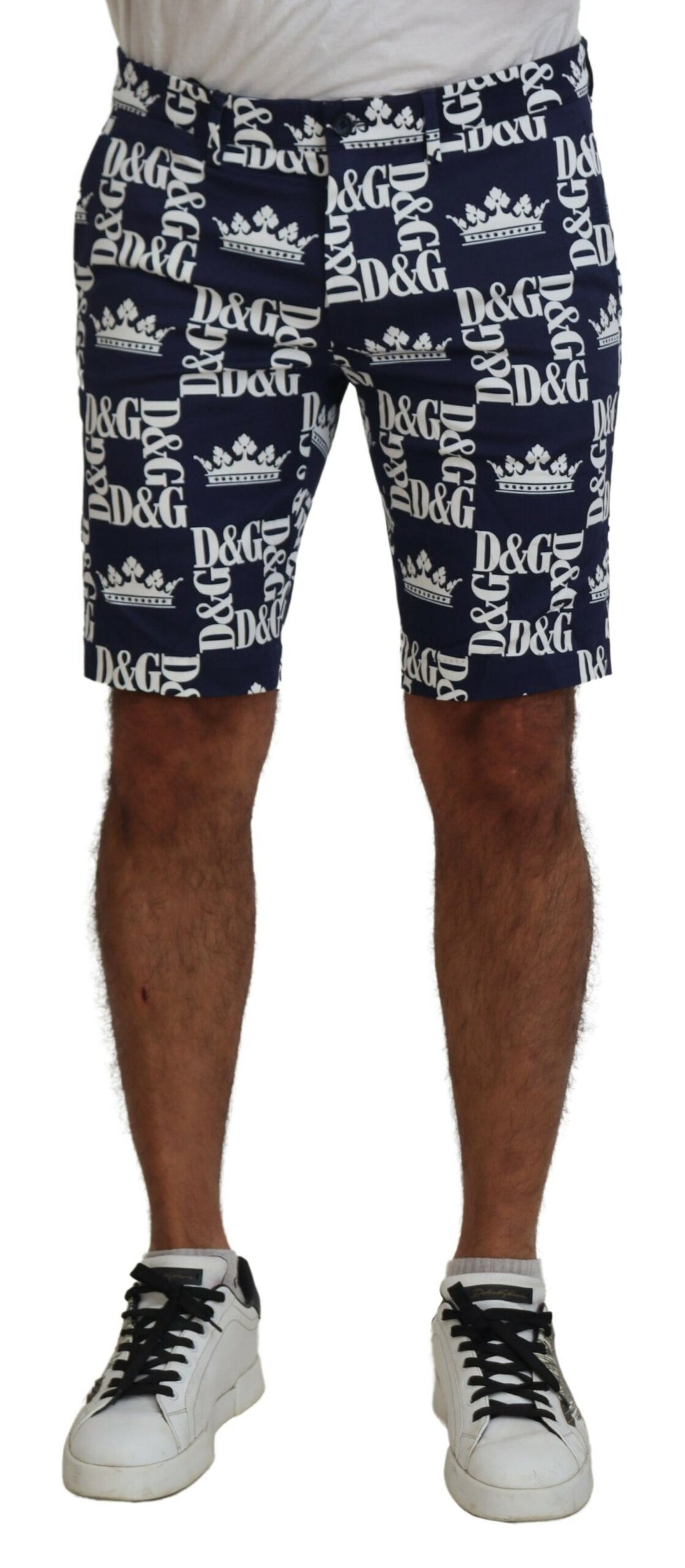 Dolce &amp;amp; Gabbana Blå Logotyptryckta Bomullschinoshorts