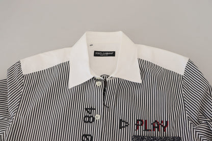 Dolce &amp;amp; Gabbana Gråvit randig slim fit skjorta