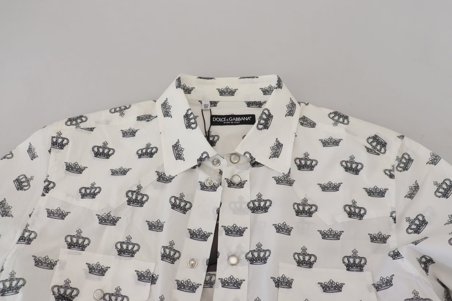 Dolce &amp;amp; Gabbana Vit Kronmönstrad Slim Fit Bomullsskjorta