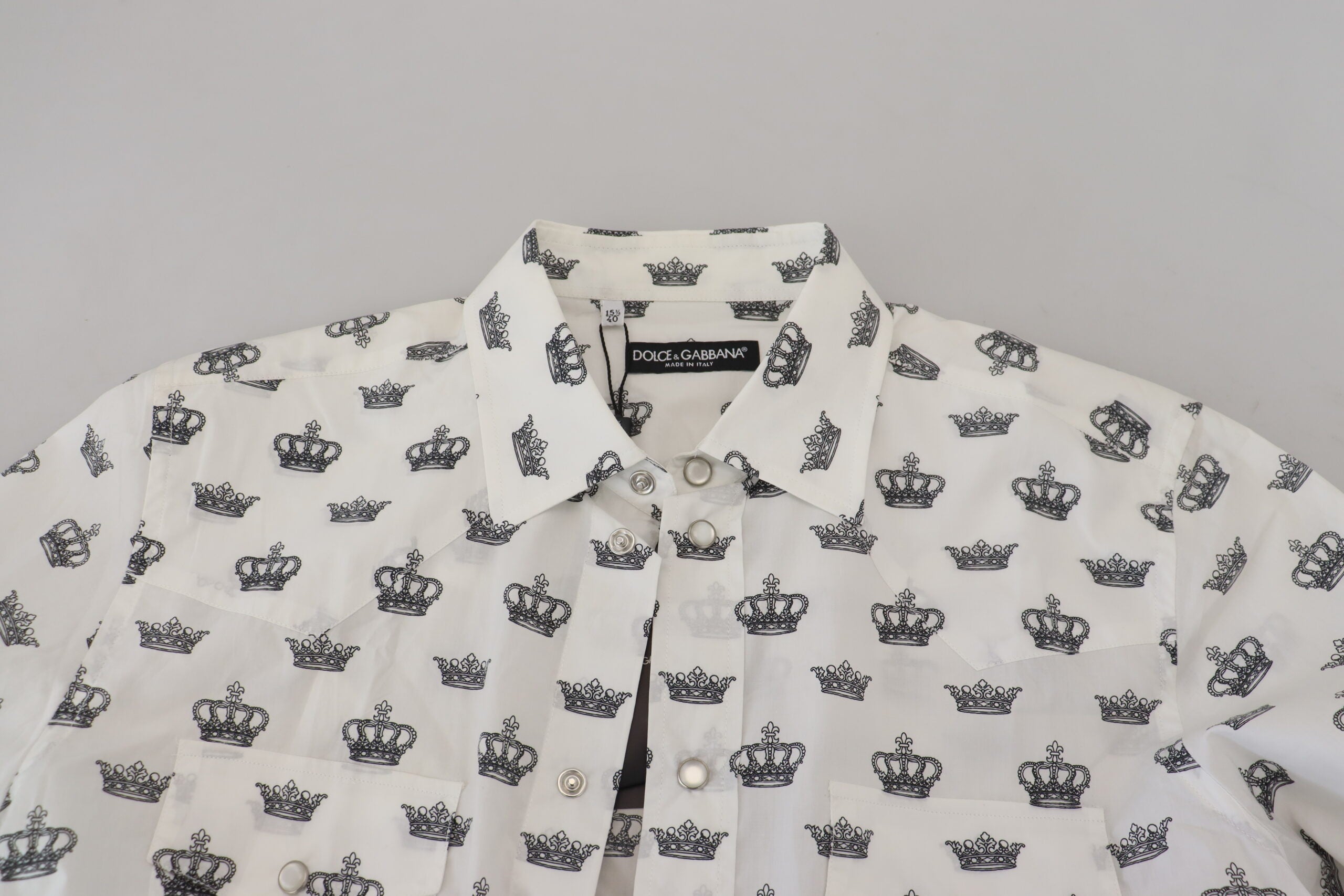 Dolce &amp;amp; Gabbana Vit Kronmönstrad Slim Fit Bomullsskjorta