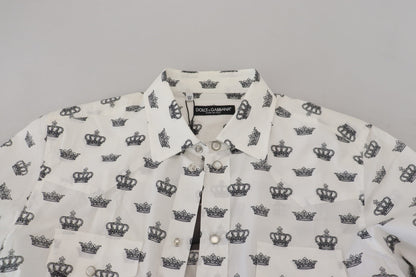 Dolce &amp;amp; Gabbana Vit Kronmönstrad Slim Fit Bomullsskjorta