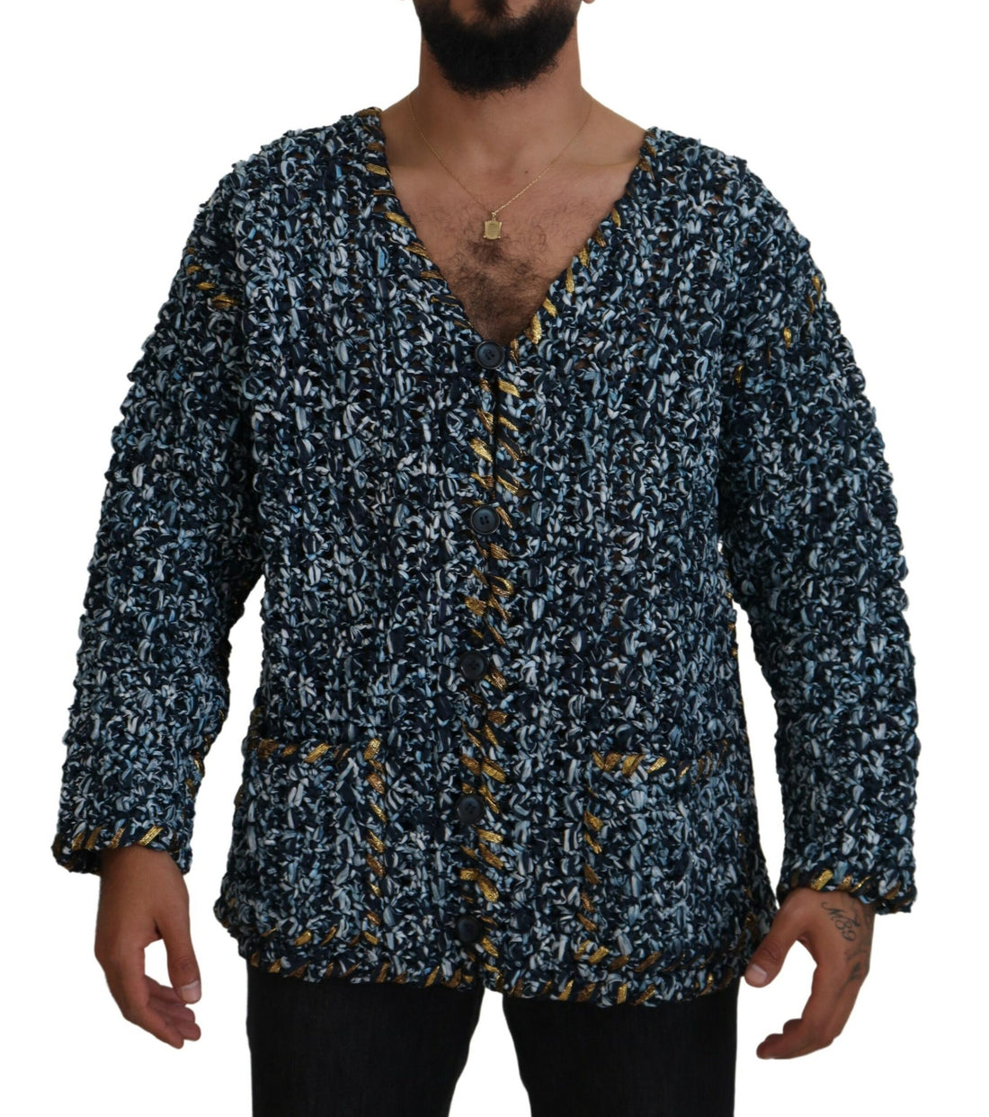 Dolce &amp;amp; Gabbana kofta med blå knapp Fatto A Mano-tröja