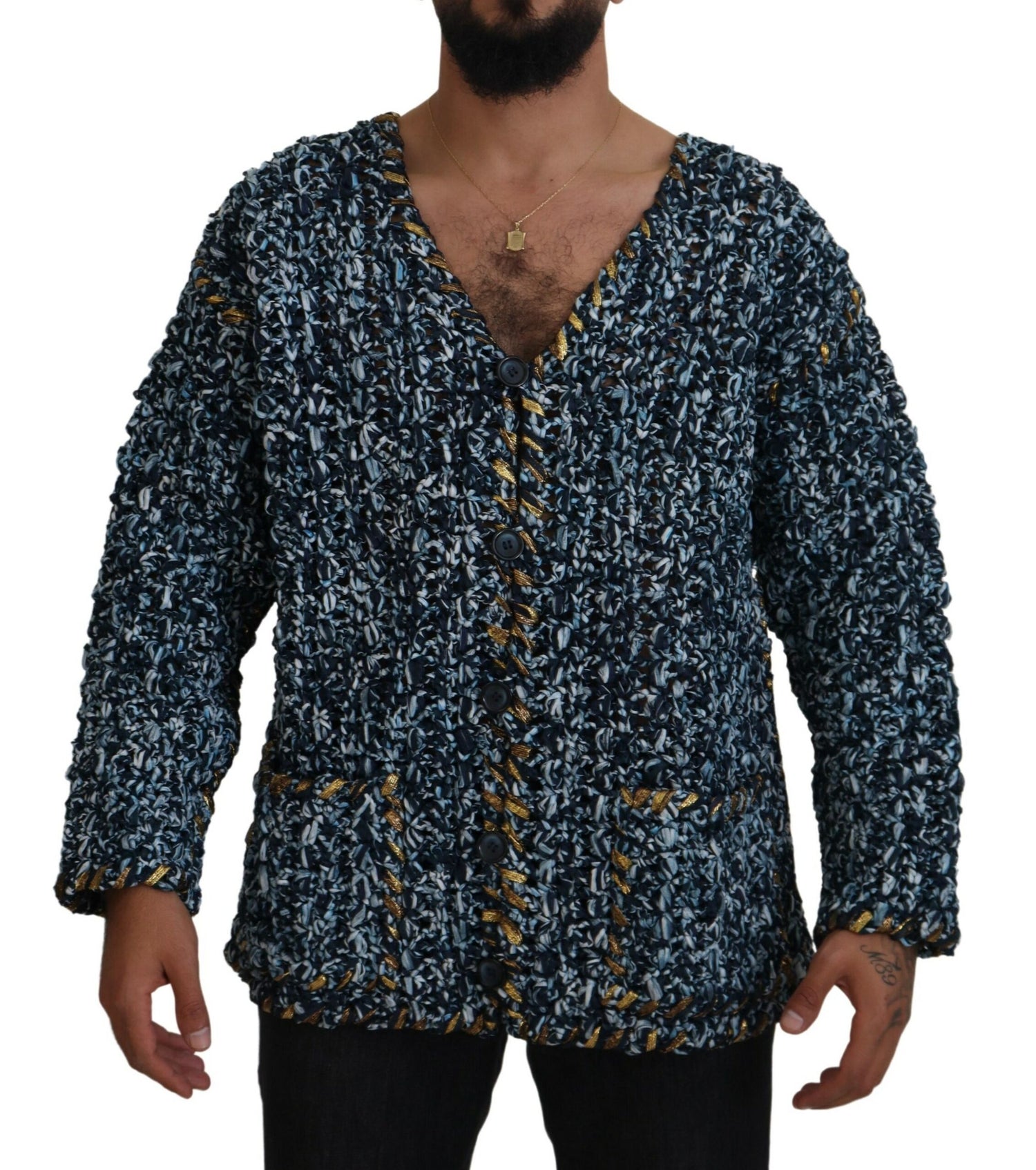 Dolce &amp;amp; Gabbana kofta med blå knapp Fatto A Mano-tröja