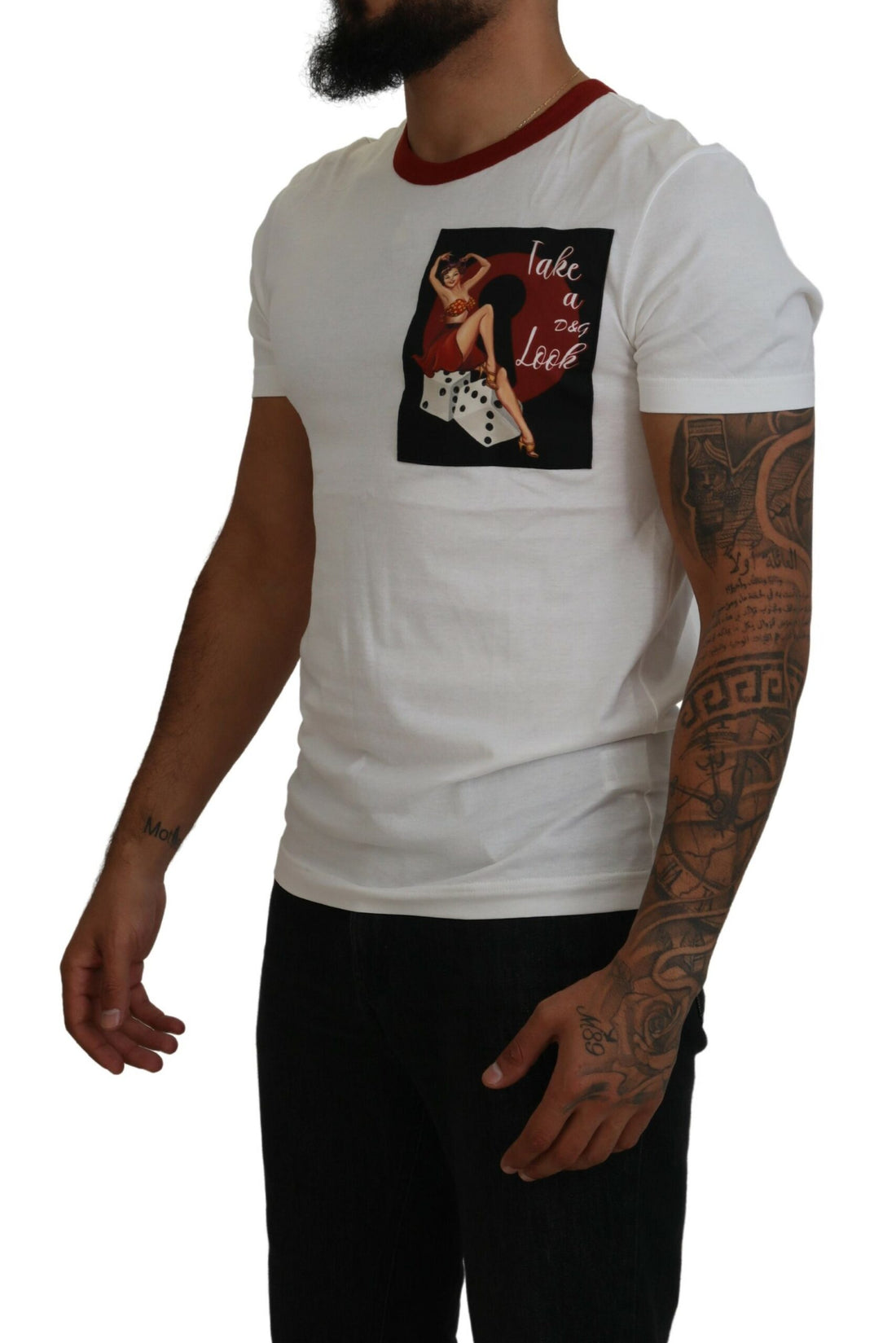 Dolce &amp;amp; Gabbana Vit T-shirt med Logotyptryck och Rund Halsringning i Bomull
