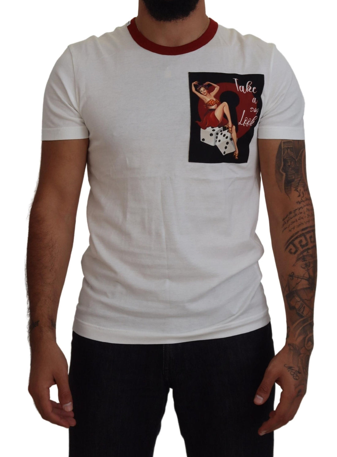 Dolce &amp;amp; Gabbana Vit T-shirt med Logotyptryck och Rund Halsringning i Bomull