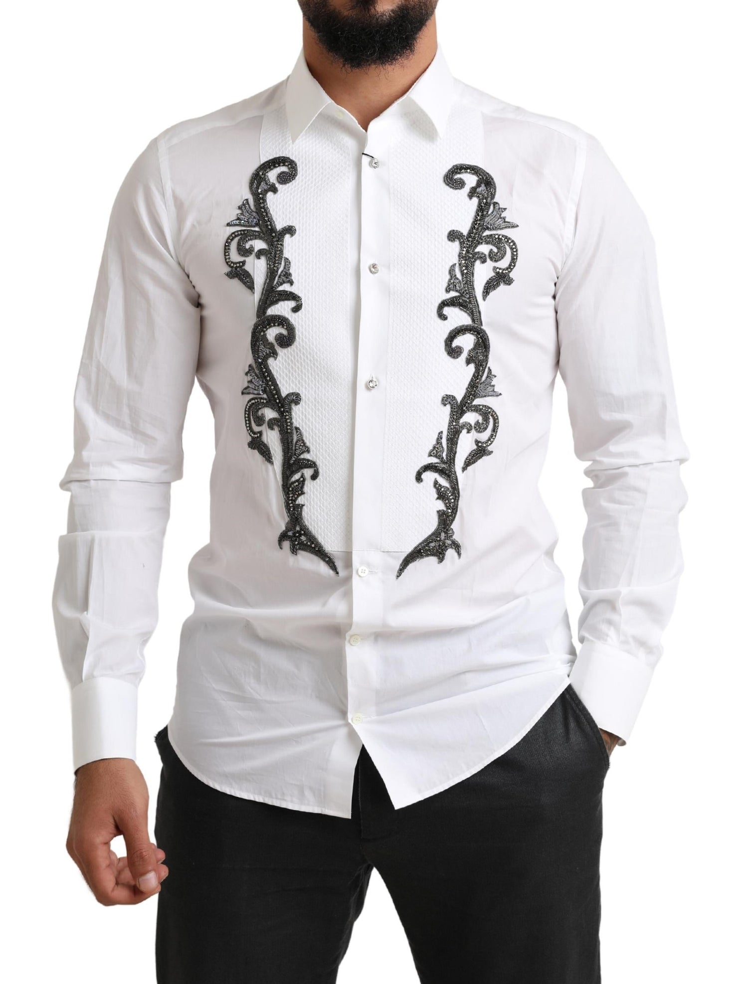 Dolce &amp;amp; Gabbana Vit Smokingskjorta med Slim Fit Barock