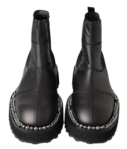 Dolce &amp;amp; Gabbana svarta slip-on-stövlar i läder med stretch