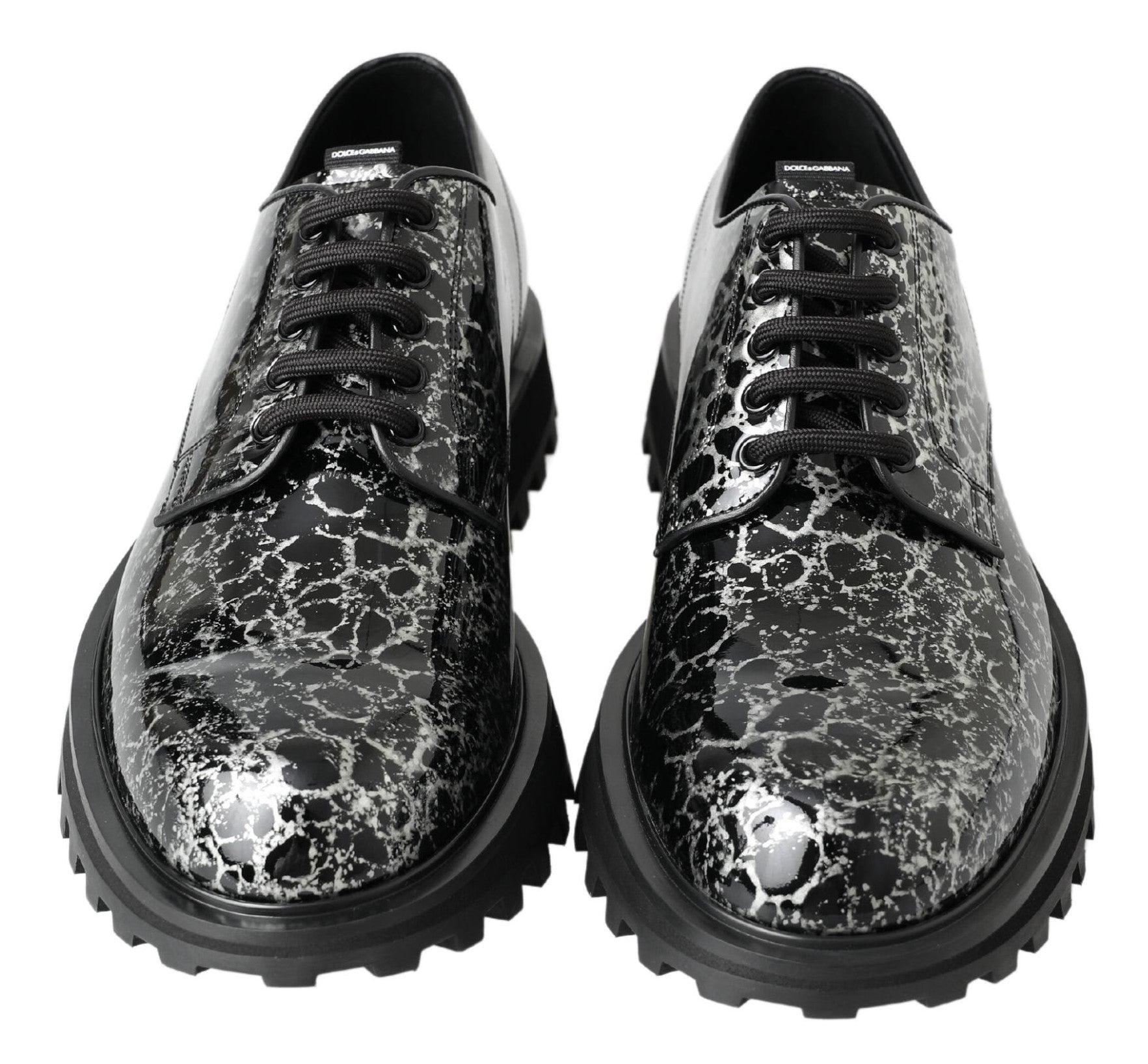 Dolce &amp;amp; Gabbana Svarta Vita Derbyskor i Lackläder