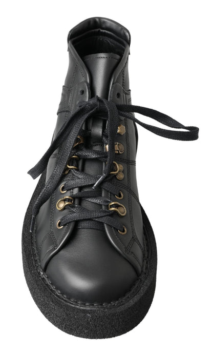 Dolce &amp;amp; Gabbana svarta slip-on-stövlar i läder med stretch