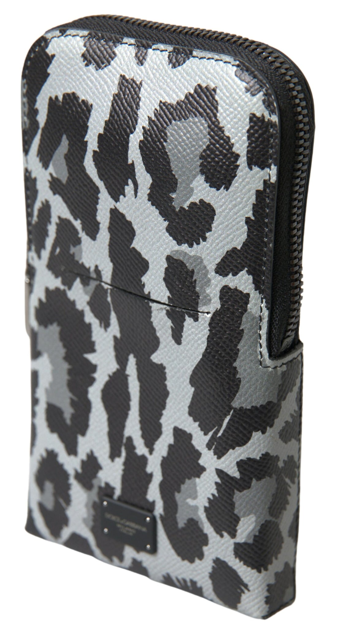 Dolce &amp;amp; Gabbana Grå Leopard Läder Herrväska Axelremsväska Sling Phone Bag