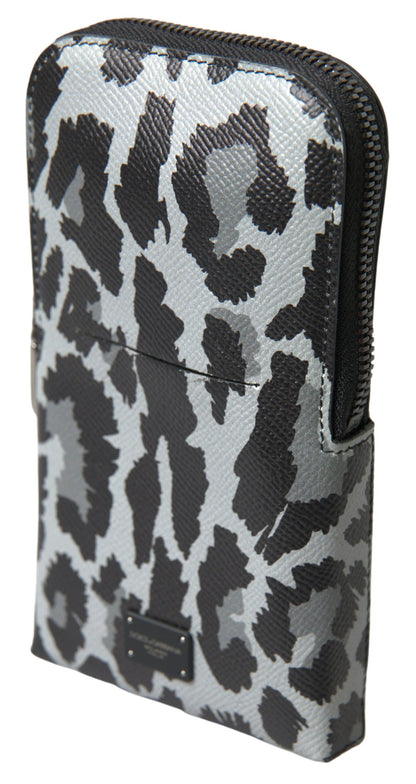 Dolce &amp;amp; Gabbana Grå Leopard Läder Herrväska Axelremsväska Sling Phone Bag