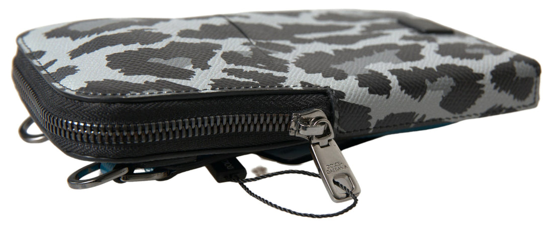 Dolce &amp;amp; Gabbana Grå Leopard Läder Herrväska Axelremsväska Sling Phone Bag