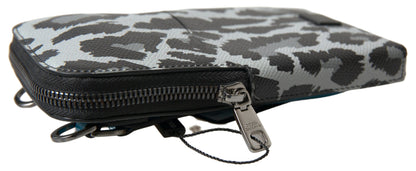 Dolce &amp;amp; Gabbana Grå Leopard Läder Herrväska Axelremsväska Sling Phone Bag