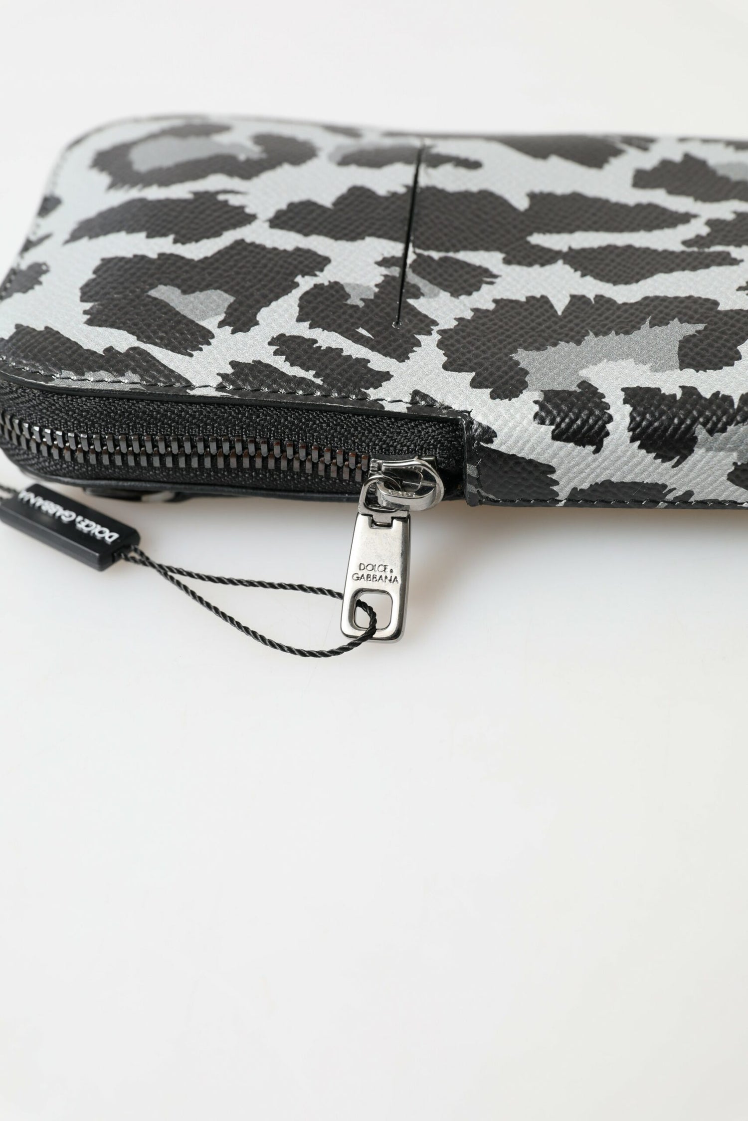 Dolce &amp;amp; Gabbana Grå Leopard Läder Herrväska Axelremsväska Sling Phone Bag