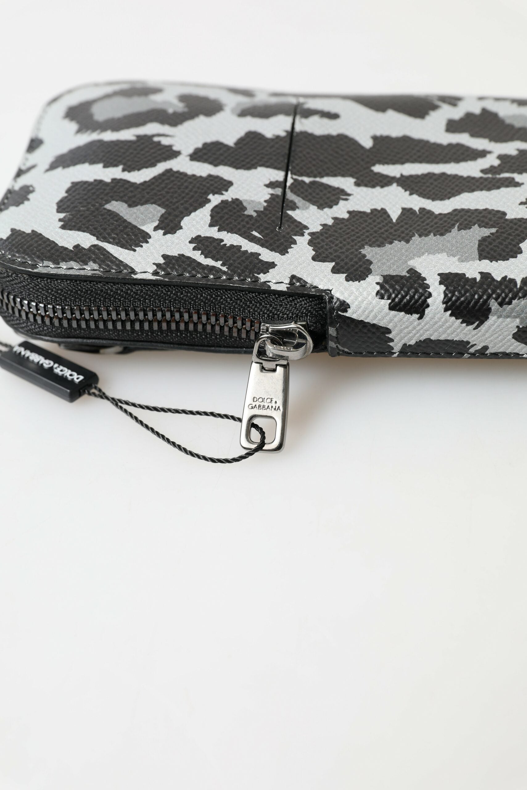 Dolce &amp;amp; Gabbana Grå Leopard Läder Herrväska Axelremsväska Sling Phone Bag