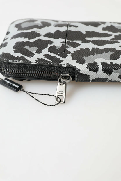 Dolce &amp;amp; Gabbana Grå Leopard Läder Herrväska Axelremsväska Sling Phone Bag