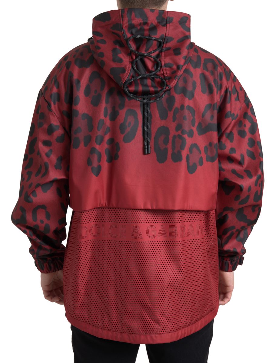 Dolce &amp;amp; Gabbana Röd Leopardjacka med Huva och Regnjacka