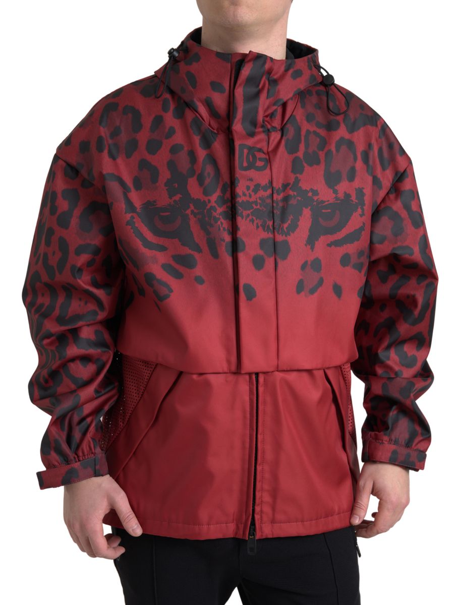Dolce &amp;amp; Gabbana Röd Leopardjacka med Huva och Regnjacka